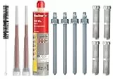 Schwerlastbefestigung SET M10x130mm VERZINKTER STAHL 5.8 FISCHER Montagemörtel VL300 T + 4 Gewindestangen + 4 Siebhülsen 16x85mm + Zylinderbürste/Klebeanker Ankerstangen