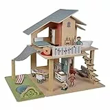 Eichhorn - Puppenhaus mit Zubehör - inkl. Möbel und 3 Figuren, unmontiert, aus Holz, 25 teilig, 53x36x44 cm groß, ab DREI Jahren