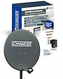 SCHWAIGER Satellitenschüssel Komplettset - Ø 60 cm Stahl Offset Antenne in Anthrazit - Inkl. sonnengeschütztes Twin LNB - Digital HD & 4K Empfang - Hitzebeständig & wetterfest