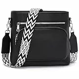 Snmoec Handtasche Damen mittelgroß umhängetasche Damen Handy Crossbody Bag Leder PU damentaschen mit breitem Gurt Handtasche schwarz