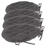 Atmosphera Set mit 4 runden Stuhlkissen, mit Befestigungen, Durchmesser 38 cm, gesteppt & 100% Baumwolle, Farbe: Anthrazit