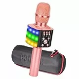BONAOK Karaoke Mikrofon Led, 4-in-1 Bluetooth Mikrofon Karaoke, Tragbares KTV Microphone, Zuhause Party Karaoke Gerät Dynamische Mikrofone für iOS/Android (Q36 Roségold)