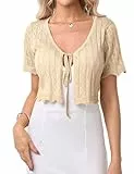 Gyabnw Damen Bolero Elegante Boleros Strickjacke Kurzarm Cardigan Aushol Festlicher Bolerojacke Schnüren Sommer