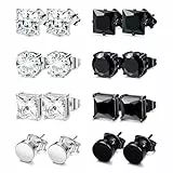 8 Paar Ohrringe Herren, Edelstahl Jungern Ohrstecker Hypoallergen Schwarz Silber Ohrringe Zirkonia Ohrstecker Set für Herren Männer Jungen - 6/8mm (Schwarz+Silber-8mm)