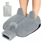 AFXXE Fußwärmer Ohne Strom, 2 in 1 Fusswärmer für erwachsene/kinder/Damen/Herren, 40x36cm Wärmflasche Füße für den Winter, 2L Groß Warme füße Waschbar, Super Weich und Warm fußwärmer Pads(Hellgrau)