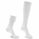 Lusofie Kniestrümpfe Damen Lässige Socken Gestrickte Stiefelsocken Extra Lange Sportsocken Lagensocken Größe 9 bis 11 Tennissocken 90 er Jahre Neon Kleidung Trachtenstrümpfe Damen (Weiß)