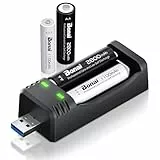 BONAI USB Akku Ladegerät für AA AAA Batterien, Kompaktes Direct-Plug Ladegerät für 1,2V NI-MH Akkus, inkl. Hochleistungs-2 x AA & 2X AAA Akkus für gängigen Smart-Kameras, Fernbedienung und Spielzeug