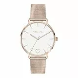 Tamaris Damenuhr mit Meshband aus Edelstahl und Herz-Detail – Runde Schlichte Armbanduhr für Damen in Silber, Gold, Roségold, Bicolor - Geschenkidee
