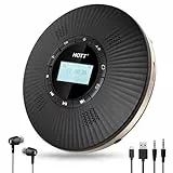 HOTT Tragbarer Bluetooth CD Player mit 4 Lautsprechern, FM-Transmitter & Anti-Skip, 1800mAh Akku mit Kopfhörern für Auto & Zuhause，Schwarz
