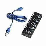MMOBIEL Superspeed USB 3.0 4 Fach Port Hub Datenhub Verteiler mit Highspeed Modus mit Diagnose LED Anzeige