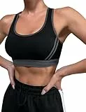 Litherday Sport BH Damen Starker Halt Push Up Sports Bra Gekreuzt Rücken Ohne Buegel mit Abnehmbar Gepolstert Sportunterwäsche für Yoga Fitness Jogging, Schwarz, M