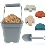 SWAWIS 6 Pecices Sand Spielzeug Set, Blaugrau Weich Silikon Strand Spielzeug für Kleinkinder Jungen Mädchen, Sand Eimer, Schaufel, Meerjungfrau, Seestern, Muschel, Regenbogen Sandkasten Outdoor-Spiele