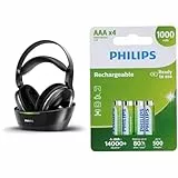 Philips Kabelloser TV Kopfhörer Over Ear SHD8850/12 Wireless HiFi Kopfhörer Exzellenter Sound & Philips R03B4RTU10/10 Batteries and Lamps 42 x 10.5 x 44.5 mm, Set of 4