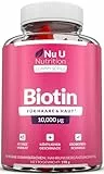 Biotin-Haargummibärchen 10.000 mcg – 90 vegane Gummibärchen – Erdbeergeschmack – Unterstützt normales Haut- und Haarwachstum – Kaubare Haarvitamine – Nu U Nutrition