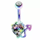 OUFER Bauchnabelpiercing 14G Edelstahl Belly Piercing Devil Heart Navel Piercing Belly Button Rings Iridescent CZ Bauchnabel Ring