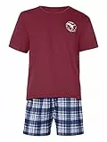 Timone Herren Schlafanzug TI30-108 (Wein/Kariert1, S)