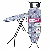 EUROGOLD® Premium Bügelbrett 120x42cm [TURBOBEZUG] - Bügeltisch mit rutschfesten Füßen (INKL. Steckdose) Bügeltisch Ironing Board - Stabil & Höhenverstellbar - Bezug aus 100% Baumwolle (pink)