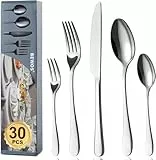 BEWOS Besteck Set für 6 Personen-30 teilig Essbesteck Set inkl. Messer, Gabel, Löffel, Besteck Edelstahl Spiegelpoliert, Spülmaschinenfest