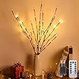 Kinamy Lichterbaum, 3er Set Led Baum 60 LED 8 Modi mit Stecker, Leuchtbaum Warmweiß Dimmbar, Lichterzweige mit Fernbedienung Timer für Weihnachtsdeko Thanksgiving Ostern Innendeko (Schwarz)