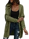 Saodimallsu Strickjacke Damen Langarm Oversized Cardigan Open Front V-Ausschnitt Knopfleiste Sweater Lose Grobstrick Pullover Casual Elegant Strickmantel mit Taschen Grün XL