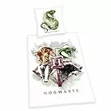 Klaus Herding GmbH Harry Potter Bettwäsche-Set, Kopfkissenbezug 80 x 80 cm, Bettbezug 135 x 200 cm, mit leichtläufigem Reißverschluss, Baumwolle/Renforcé, Mehrfarbig, 80 x 80 cm, 135 x 200 cm