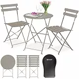 KESSER® Bistroset 3-teilig | Bistrotisch 2 klappbare Stühle Balkonset Balkonmöbel Klapp-Möbel Gartenset Sitzgarnitur Gartengarnitur Gartenmöbel Sitzgruppe Metall | Gartentisch mit Abdeckung Cappuccino