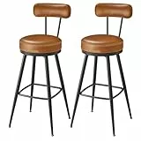 VASAGLE EKHO Kollektion - 360° drehbarer Barhocker, 4er Set, Hocker mit Rückenlehne für Bartisch, Kunstleder mit Nähten, Mid-Century-Modern-Stil, 76 cm hoch, Küche, Hausbar, karamellbraun LBC389K01