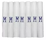 DUDU N GIRLIE Herren Taschentücher mit Satinumrandung und blauen bestickten Initialen, M, Einheitsgröße