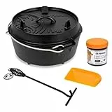 Petromax Feuertopf ft6 Einsteiger-Set - Dutch Oven mit Standfüßen inklusive Deckelheber, Pflegepaste und Untersetzer - für alle Grillarten und offenes Feuer - 5,5 Liter