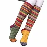 SDGR Kniestrümpfe Damen Bunt Nordic Socks Overknees Strümpfe Warme Lange Socken Baumwollsocken Thigh Highs Mädchen Hohe Socken Bunte Socken Damen-Kniestrümpfe