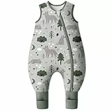 Yoofoss Schlafsack Baby mit Füßen Socken 2.5 Tog Winter Baby Schlafsack mit Beinen Baumwolle Warm Babyschlafsack für 3-4 Jahre Kinder Jungen Mädchen 90 cm- Fuchs