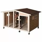 Kerbl Pet Hundehütte Overview, Hundehaus, 134x92x82cm, Holz, Kunststoff, Plexiglas, Hunde, wetterfestes Dach, 2 Schiebefenster