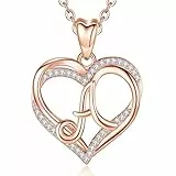 INFUSEU Kette mit Buchstaben, A Halskette Anhänger A-Z Alphabet Schmuck Double Herz Initial Halsketten Rosegold Damen Cubic Zirconia CZ Jahrestag Geschenke für Frauen Paar