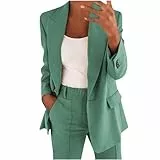2024 Hosenanzüge für Damen Elegant Blazer Anzug Set Einfarbig Streetwear Zweiteilig Hosenanzug Business Modern Anzughose Revers Slim Fit Sportlich Büro Outfit