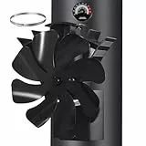 Ofenventilator Magnetisch, Kaminventilator 8 Flüge, Ofenventilator Ohne Strom, Leiser Kamin Ventilator Kaminlüfter für Holz/Brennholz/Feuerstelle/Ofenrohr Mit Thermometer und 1pcs Ersatzteil Ring