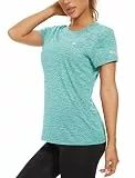 KEFITEVD Sport Tshirt Damen Funktionsshirt Atmungsaktive Fitness Shirt Rundhal Laufshirt Kurzarm Regular Fit Hellgrün M