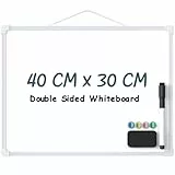 KTRIO Kleines Whiteboard, trocken abwischbar, 40 cm x 30 cm, doppelseitiges magnetisches Whiteboard mit Markern & Magneten, tragbares Whiteboard und Stifte für Wand, Studenten, Planung, Zeichnen,