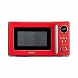 MEDION Retro Mikrowelle klein (20 Liter, ca. 800 Watt, 5 Mikrowellenstufen, 8 Automatikprogramme, Digitale Anzeige, Auftaufunktion, kompakt, MD15000) rot