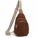 HAWILL® Kleine Umhängetasche Damen Bauchtasche Stylische Sling Bag Weich Teddy Tasche Damen Brusttasche zum Umhängen Plüsch Tasche für Reisen, Sport, Arbeit (Braun)