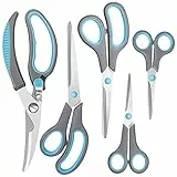 Asdirne Schere Set, Küchenschere Mit Scharfen Edelstahlklingen und Weichen Griffen, Multifunktionales Scherenset, 5 Stück, Blau/Grau