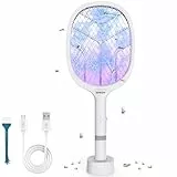 DANGZW Elektische Fliegenklatsche, 4800V Elektrische Fliegenfänger UV mit Ladebasis, 2 in 1 USB Wiederaufladbarer Fliegenklatsche Elektrisch, Elektrischer Mückenklatsche für Fliegen Mücken Bienen