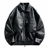 DUHENWU Kunstleder Jacke Herren Lederjacke Oversized Motorrad Bomberjacke Biker Stil Freizeitkleidung Männer Umlegekragen Mantel Frühling Herbst Teenager Streetwear Outdoor Winddichte Jacket