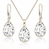Linawe Rosegold Schmuck Set Schmucksets für Damen, Brautschmuck Modeschmuck Jewelry Set, Ohrringe Hängend Damenohrringe Set, Kette Halskette Anhänger, Geschenke für Frauen Mama