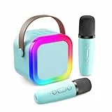 Fede Karaoke Maschine für Kinder Erwachsene, Mini Karaoke Maschine mit 2 Mikrofonen, Tragbarer Bluetooth-Lautsprecher mit Stimmeffekten & LED-Lichtern, Geschenke Spielzeug für Mädchen und Jungen