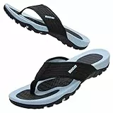 WateLves Herren Flip Flops Zehentrenner Leder mit Arch Support Sandalen Weich Leder Stoff Badelatschen Sommer Beach Rutschfest Hausschuhe Pantoletten(103 Dunkelgrau,43 EU)