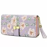 Pomelo Best Damen Geldbörse Portmonee aus Kunstleder, RFID Groß Portemonnaie geblümte Brieftasche mit 12 Kartenfächer und Münzfach