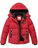 Zoofly Winterjacke Mädchen Kinder Jacke Warm Gefüttert Puffer Jacken Kinderjacken Winter mit Abnehmbar Kapuze Wanderjacke, Rot 140 (M)
