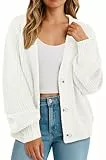 GRECERELLE Strickjacke Damen Langarm Dicke Oversize Strickjacken Elegant Cardigan Casual Open Front Sweater V-Ausschnitt Strickmantel Pullover mit Knöpfen, Herbst,Winter (Weiß, XL)