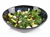 Sänger | Salatschüssel Tokio 1 tlg, Servierschale Steingut, Servierschüssel Spülmaschinenfest, Handmade Schüssel Groß, Große Salatschüssel Blau-Schwarz mit Braunen Akzenten 1,8L | PREMIUM COLLECTION