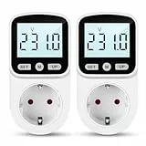 2 Stück Stromzähler für Steckdose 8 Modi Steckdose Energiekostenmessgerät mit LCD Hintergrundbeleuchtung, KWH Watt Strommessgerät Stromzähler Überlastungswarnung 3680W